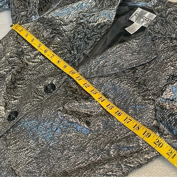 Chico's Sz 2 Jacket Metallic Silver Sophisticate Formal Evening Coletta jacket L - Picture 8 of 8